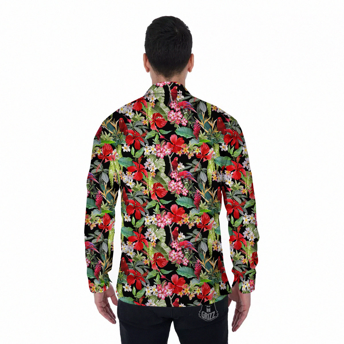 Parrot Hawaiian Tropical Print Pattern Men's Long Sleeve Shirts-grizzshop