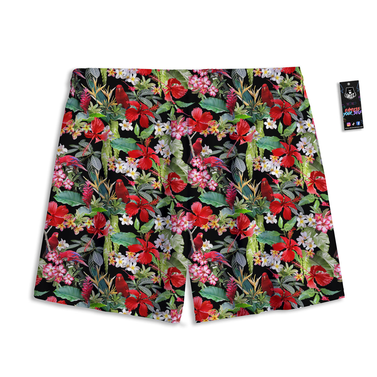 Parrot Hawaiian Tropical Print Pattern Mesh Shorts-grizzshop