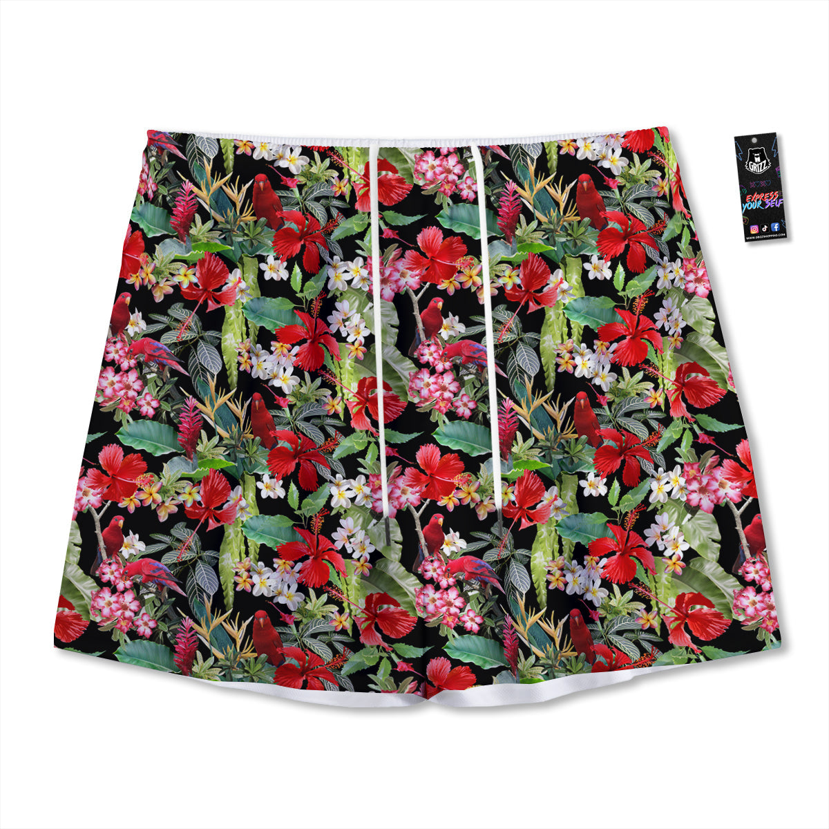 Parrot Hawaiian Tropical Print Pattern Mesh Shorts-grizzshop