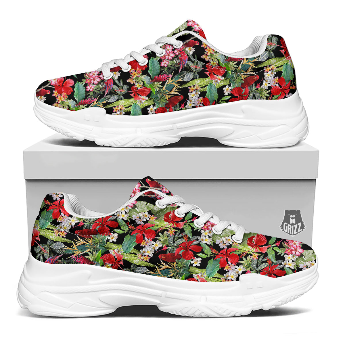 Parrot Hawaiian Tropical Print Pattern White Chunky Shoes-grizzshop