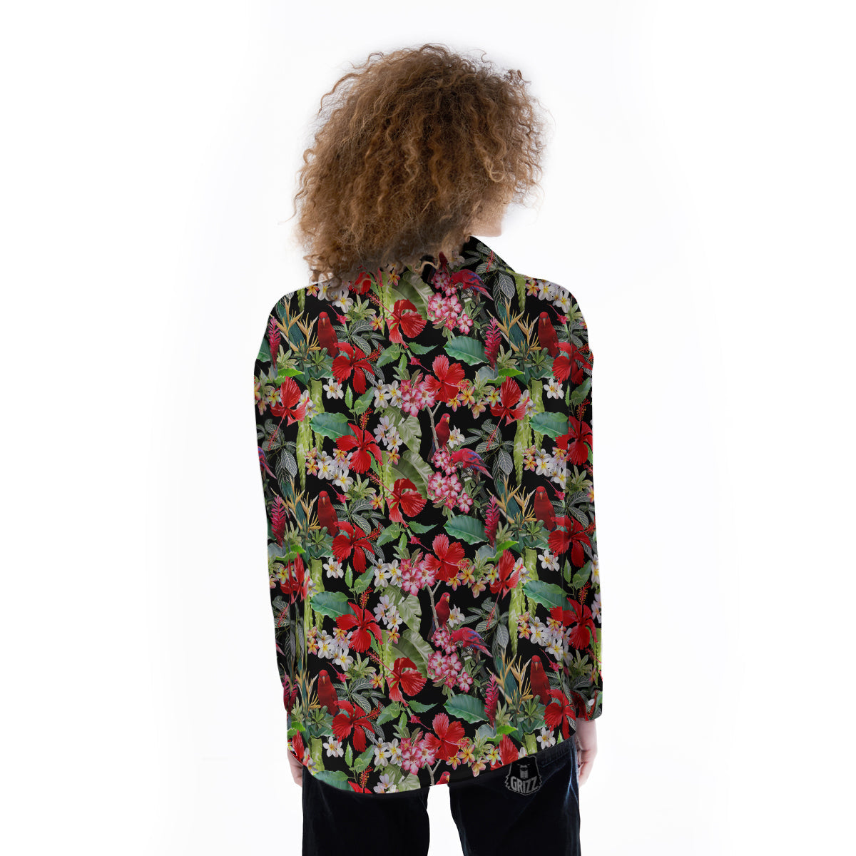Parrot Hawaiian Tropical Print Pattern Women's Long Sleeve Shirts-grizzshop