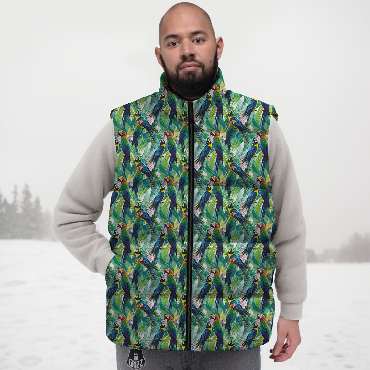 Parrot Macaw Print Pattern Down Vest-grizzshop