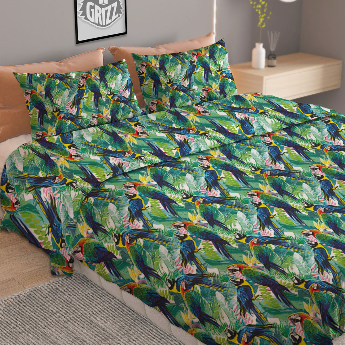Parrot Macaw Print Pattern Duvet Cover Bedding Set