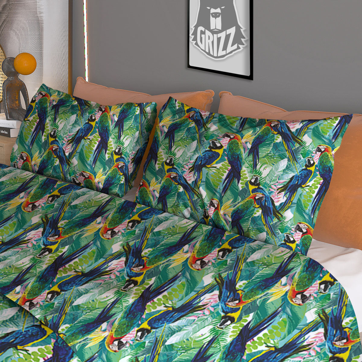 Parrot Macaw Print Pattern Duvet Cover Bedding Set