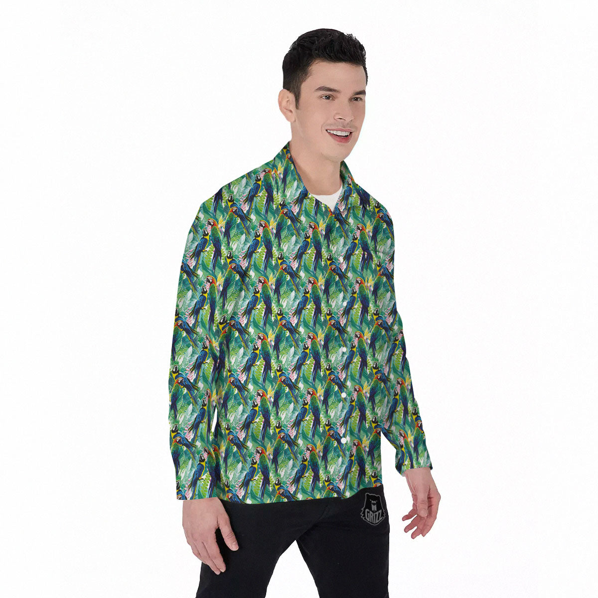 Parrot Macaw Print Pattern Men's Long Sleeve Shirts-grizzshop