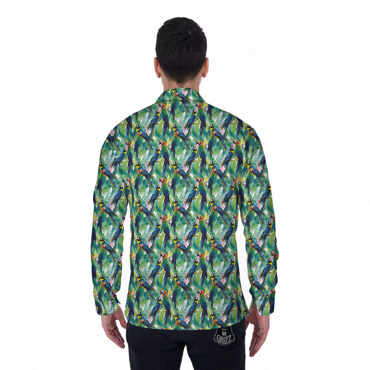 Parrot Macaw Print Pattern Men's Long Sleeve Shirts-grizzshop