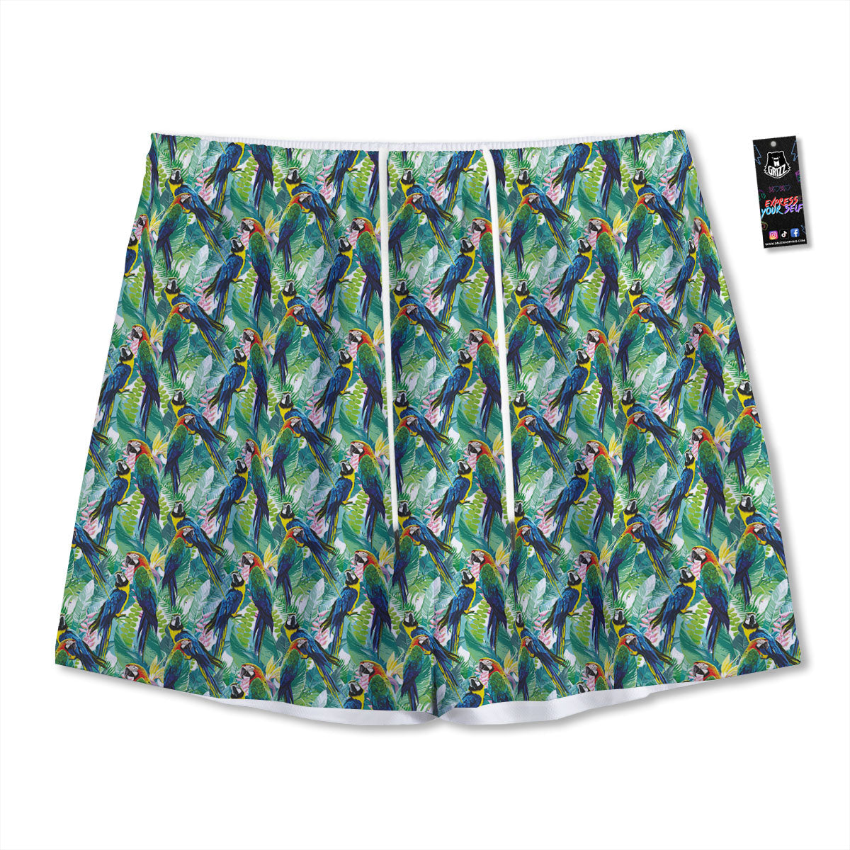 Parrot Macaw Print Pattern Mesh Shorts-grizzshop
