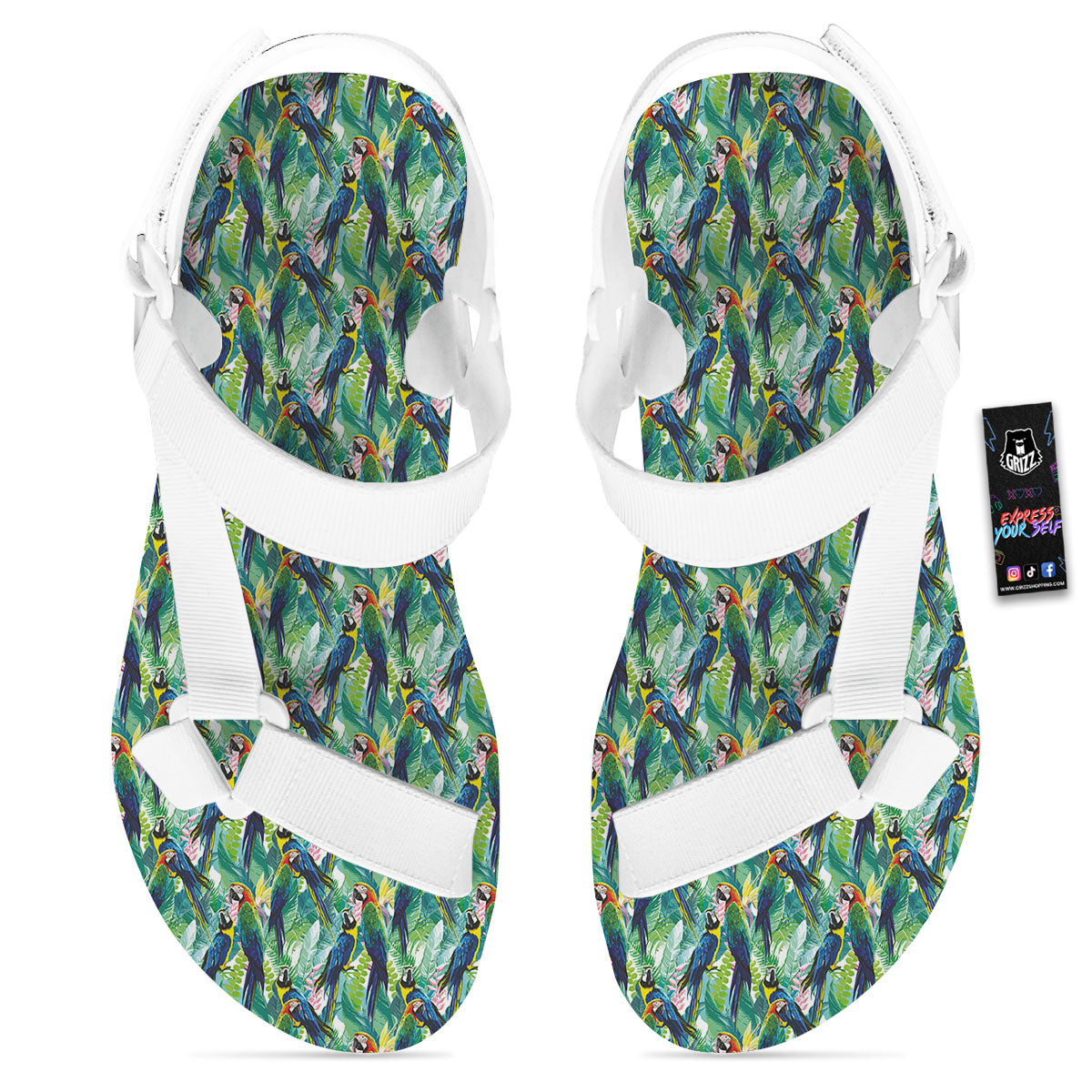 Parrot Macaw Print Pattern White Open Toe Sandals-grizzshop