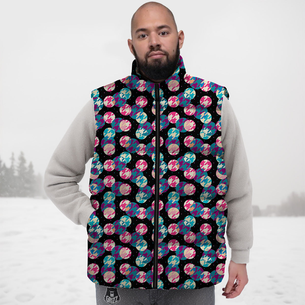 Parrot Print Pattern Down Vest-grizzshop
