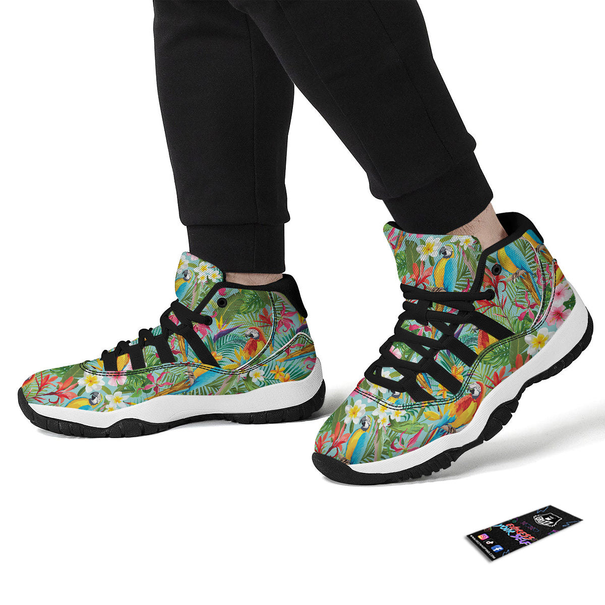 Parrot Tropical Print Pattern Black Bball Shoes-grizzshop