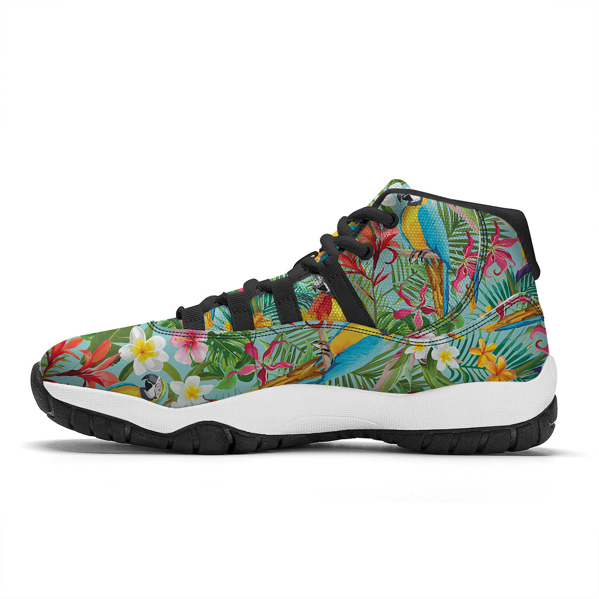 Parrot Tropical Print Pattern Black Bball Shoes-grizzshop