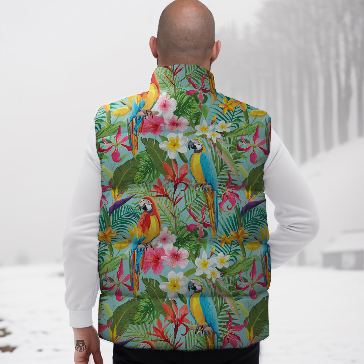 Parrot Tropical Print Pattern Down Vest-grizzshop