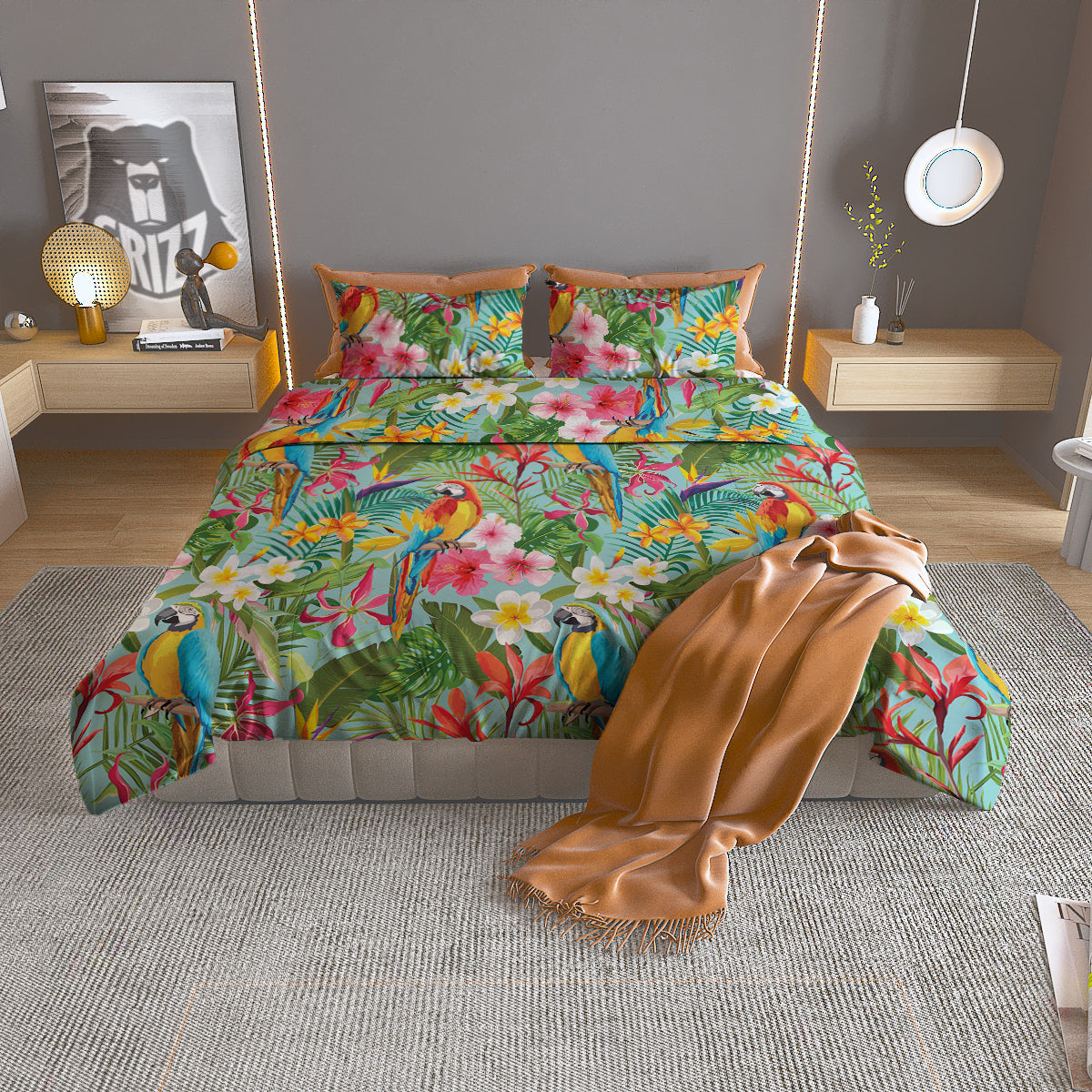 Parrot Tropical Print Pattern Duvet Cover Bedding Set