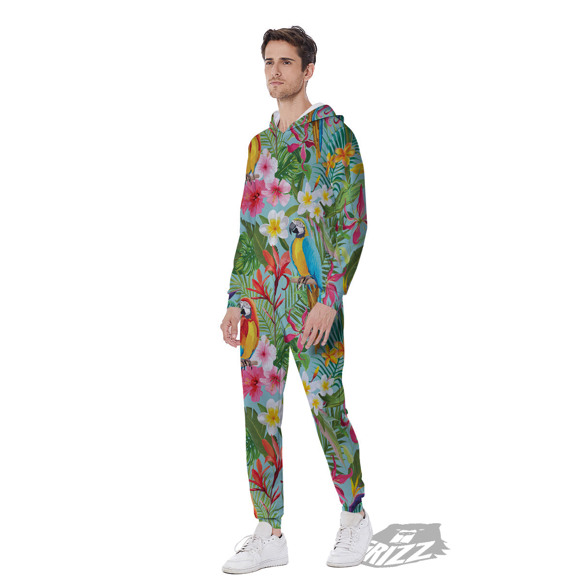 Parrot Tropical Print Pattern Men's Jumpsuit-grizzshop