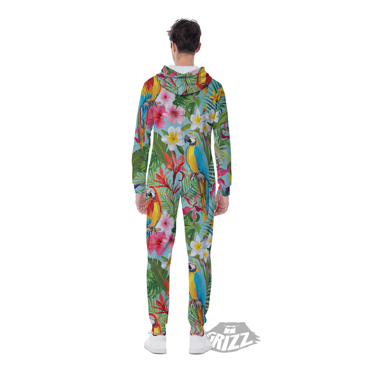 Parrot Tropical Print Pattern Men's Jumpsuit-grizzshop