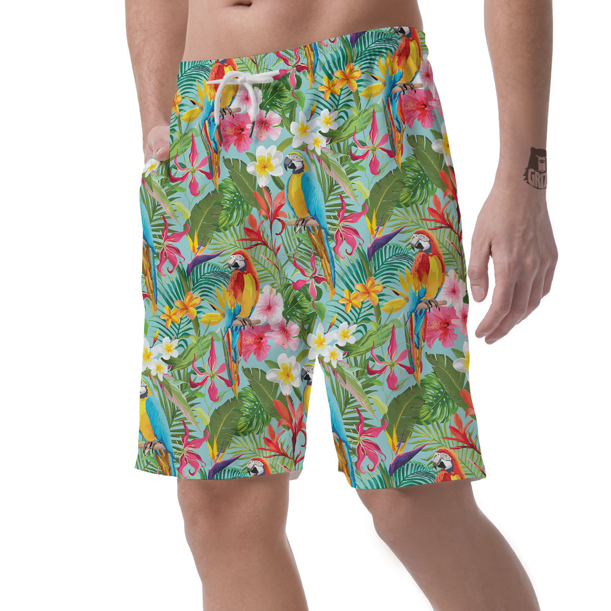 Parrot Tropical Print Pattern Men's Shorts-grizzshop