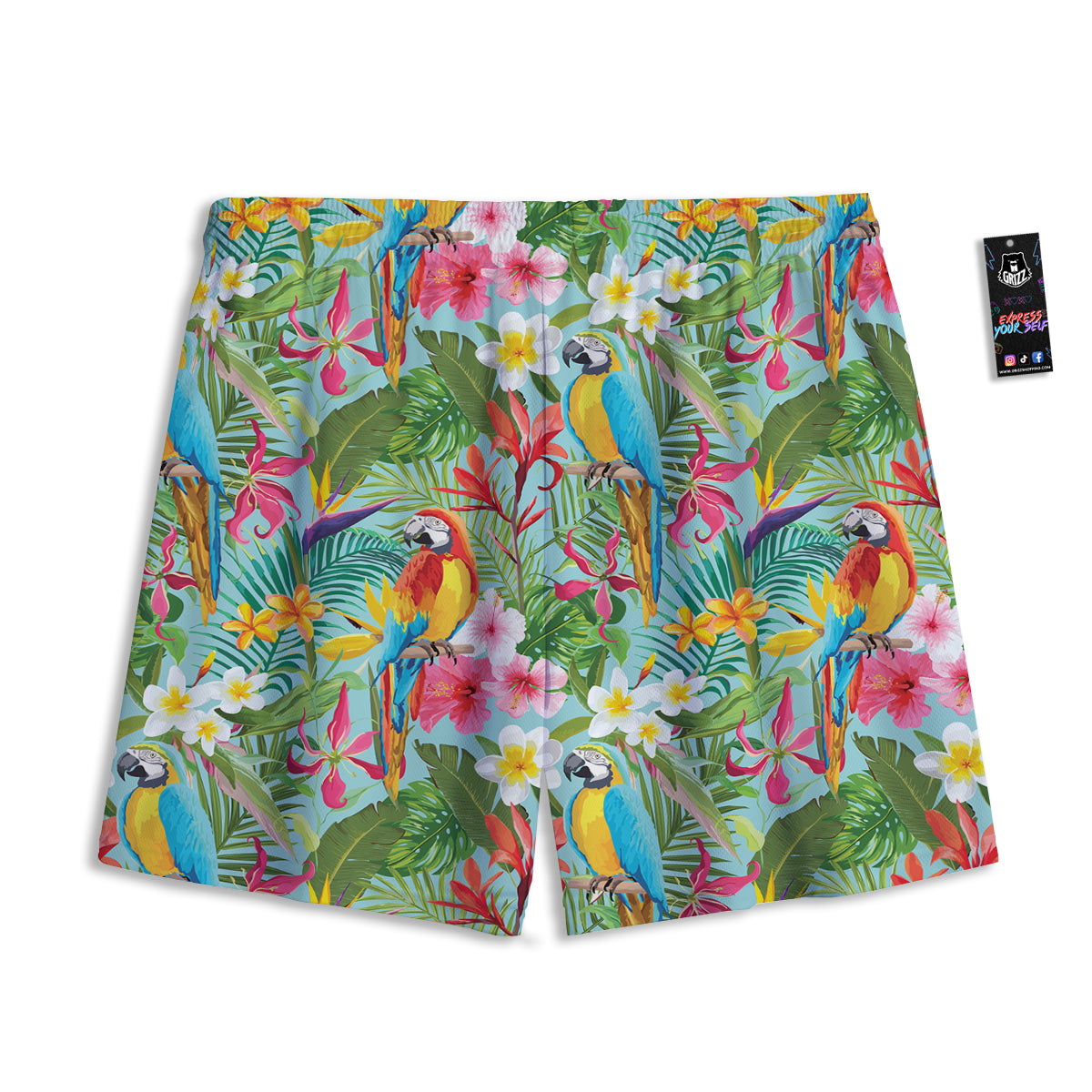 Parrot Tropical Print Pattern Mesh Shorts-grizzshop