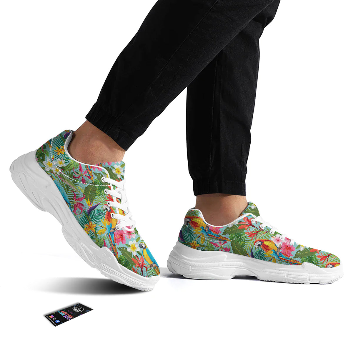 Parrot Tropical Print Pattern White Chunky Shoes-grizzshop