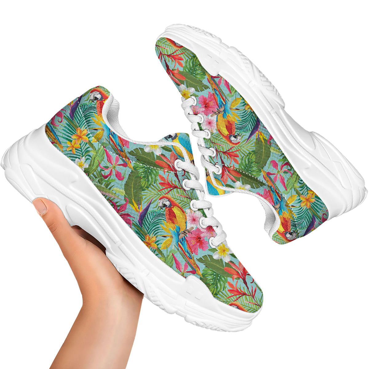 Parrot Tropical Print Pattern White Chunky Shoes-grizzshop