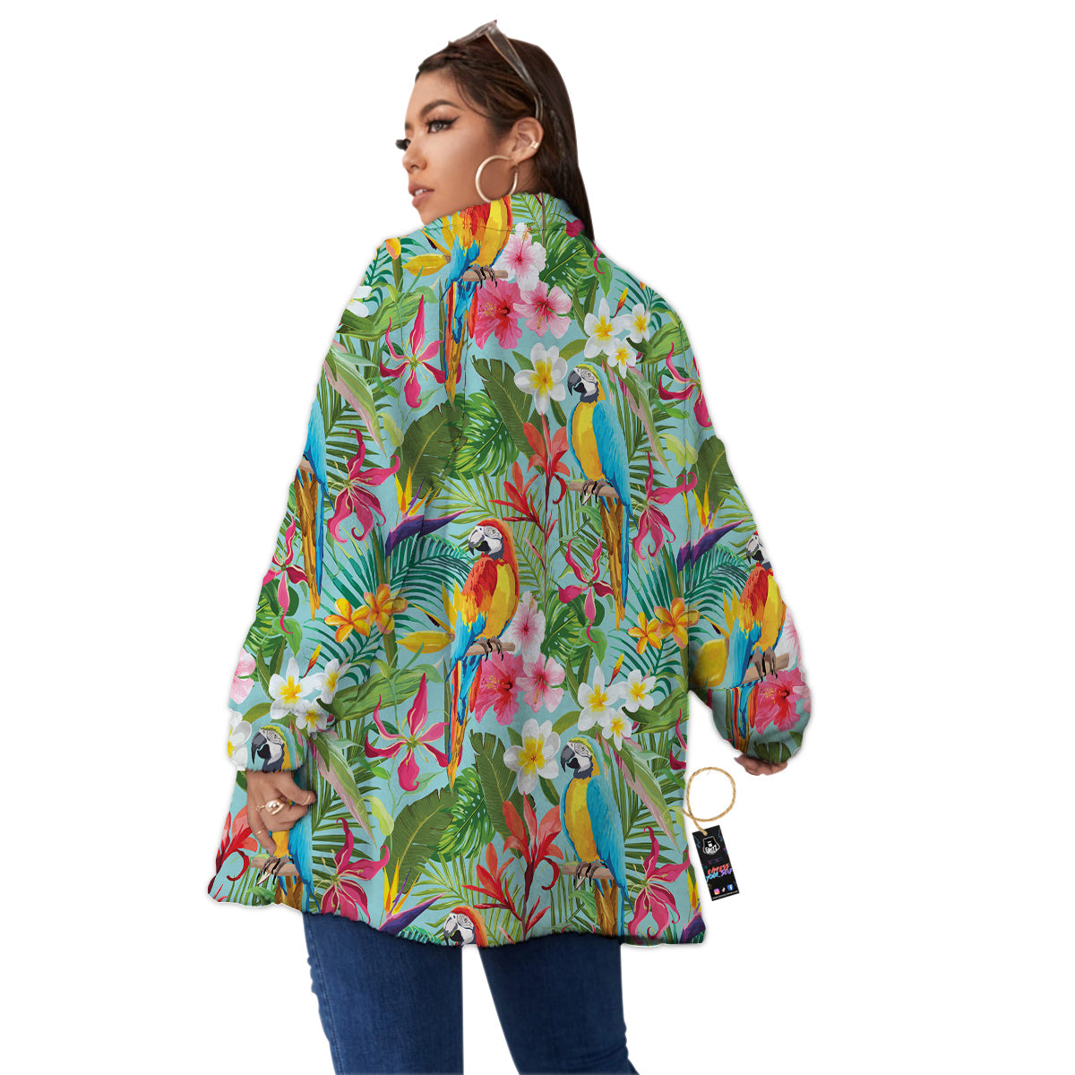 Parrot Tropical Print Pattern Women's Sherpa Jacket-grizzshop