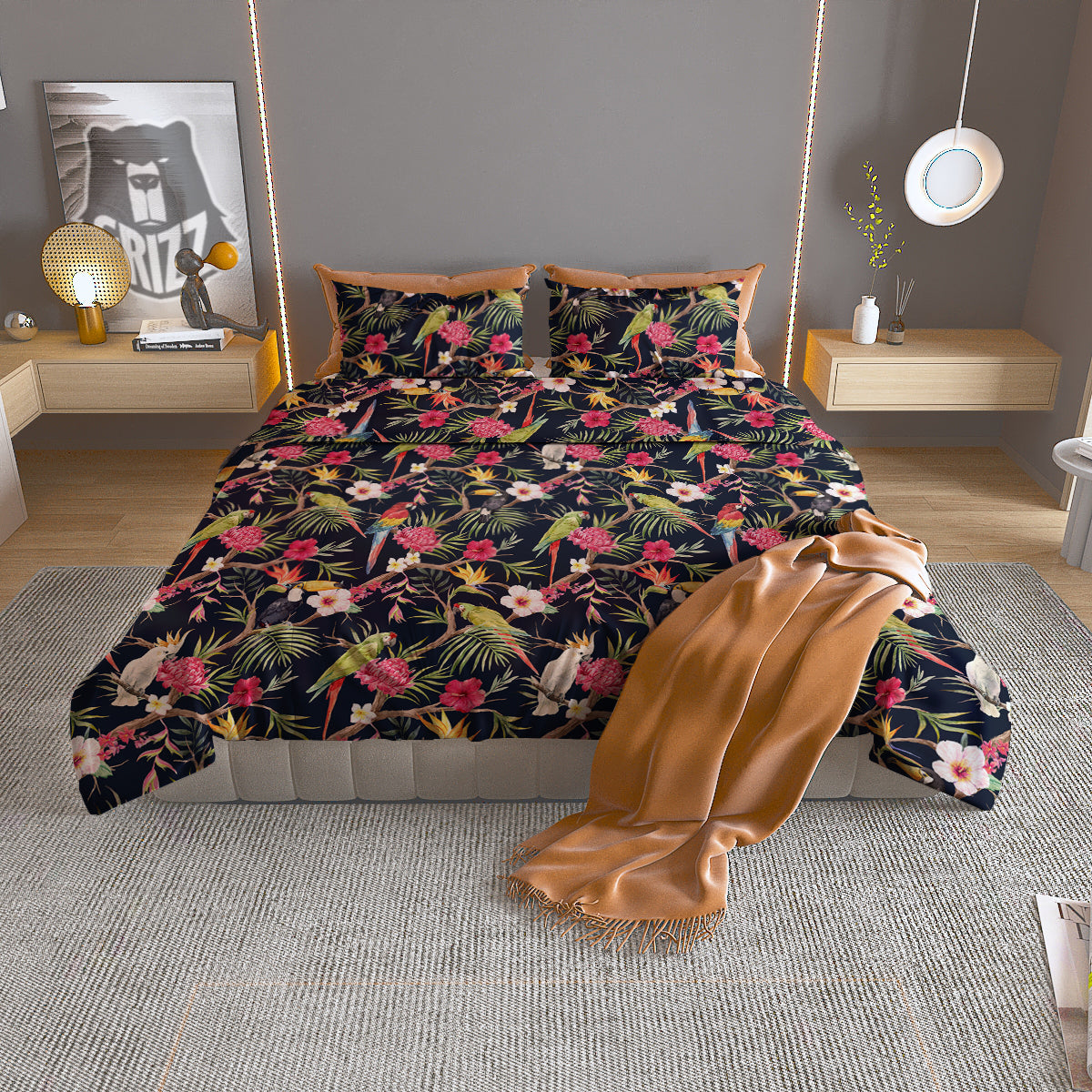 Parrot Watercolor Print Pattern Duvet Cover Bedding Set