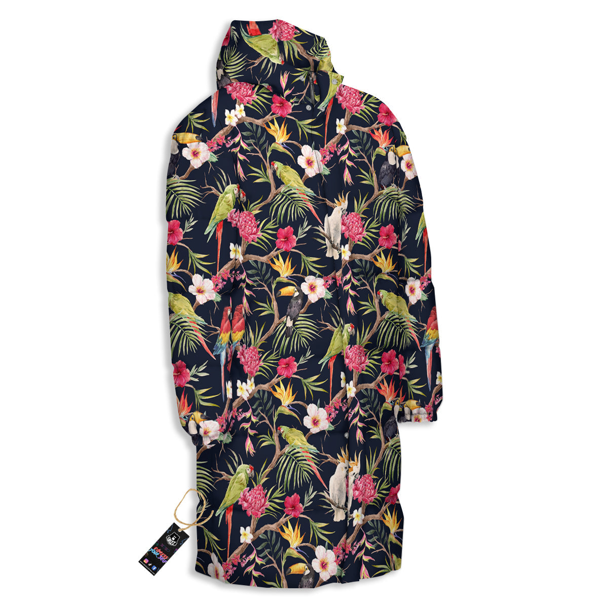 Parrot Watercolor Print Pattern Long Down Jacket-grizzshop