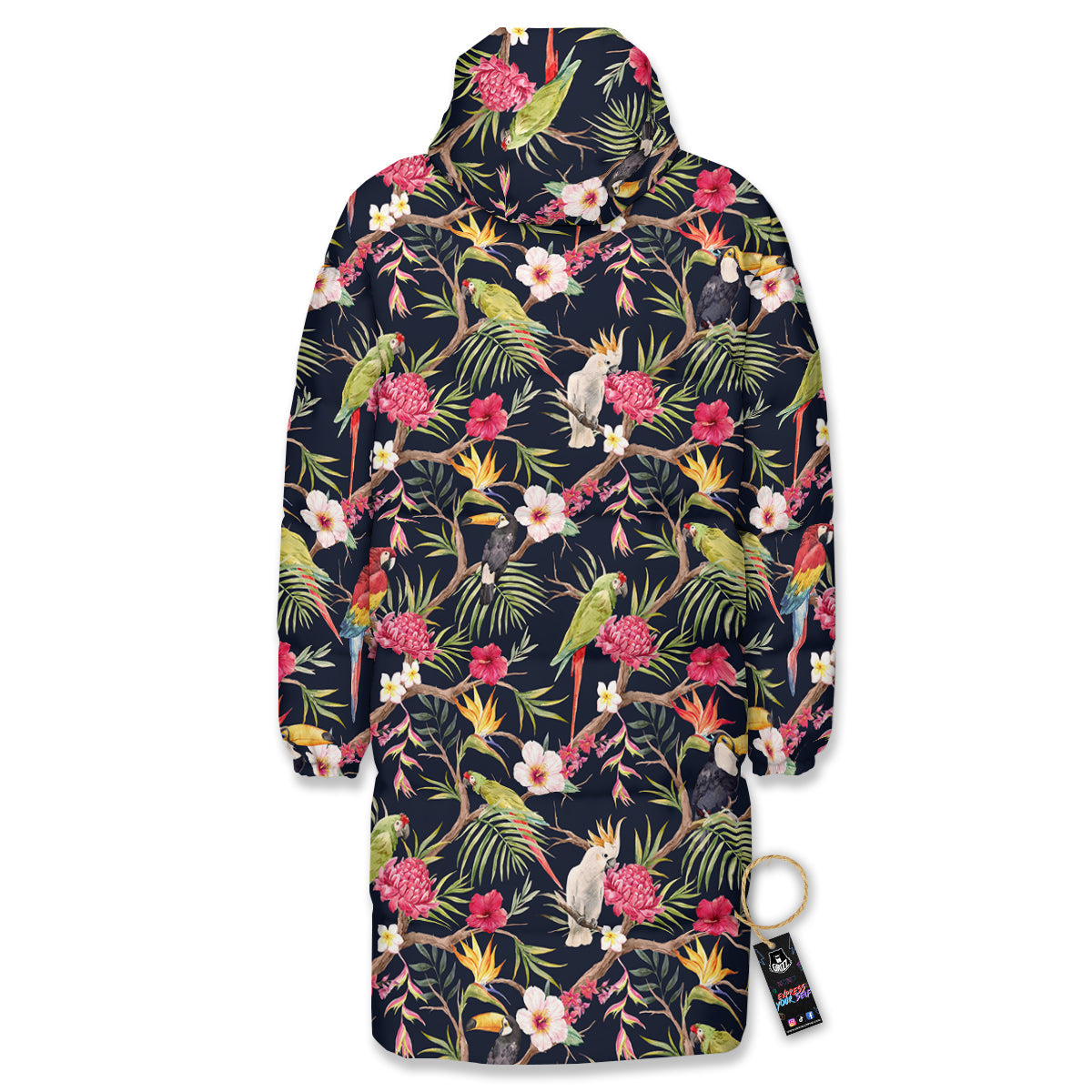 Parrot Watercolor Print Pattern Long Down Jacket-grizzshop