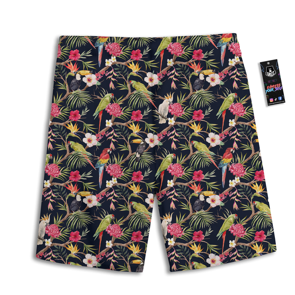 Parrot Watercolor Print Pattern Men's Athletic Shorts