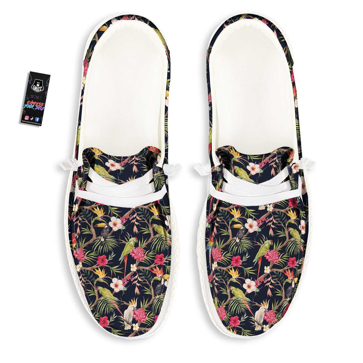 Parrot Watercolor Print Pattern White Loafers-grizzshop