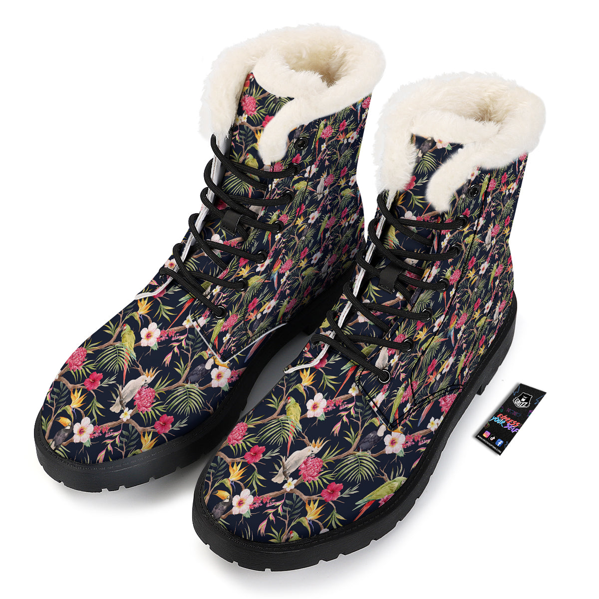 Parrot Watercolor Print Pattern Winter Boots-grizzshop