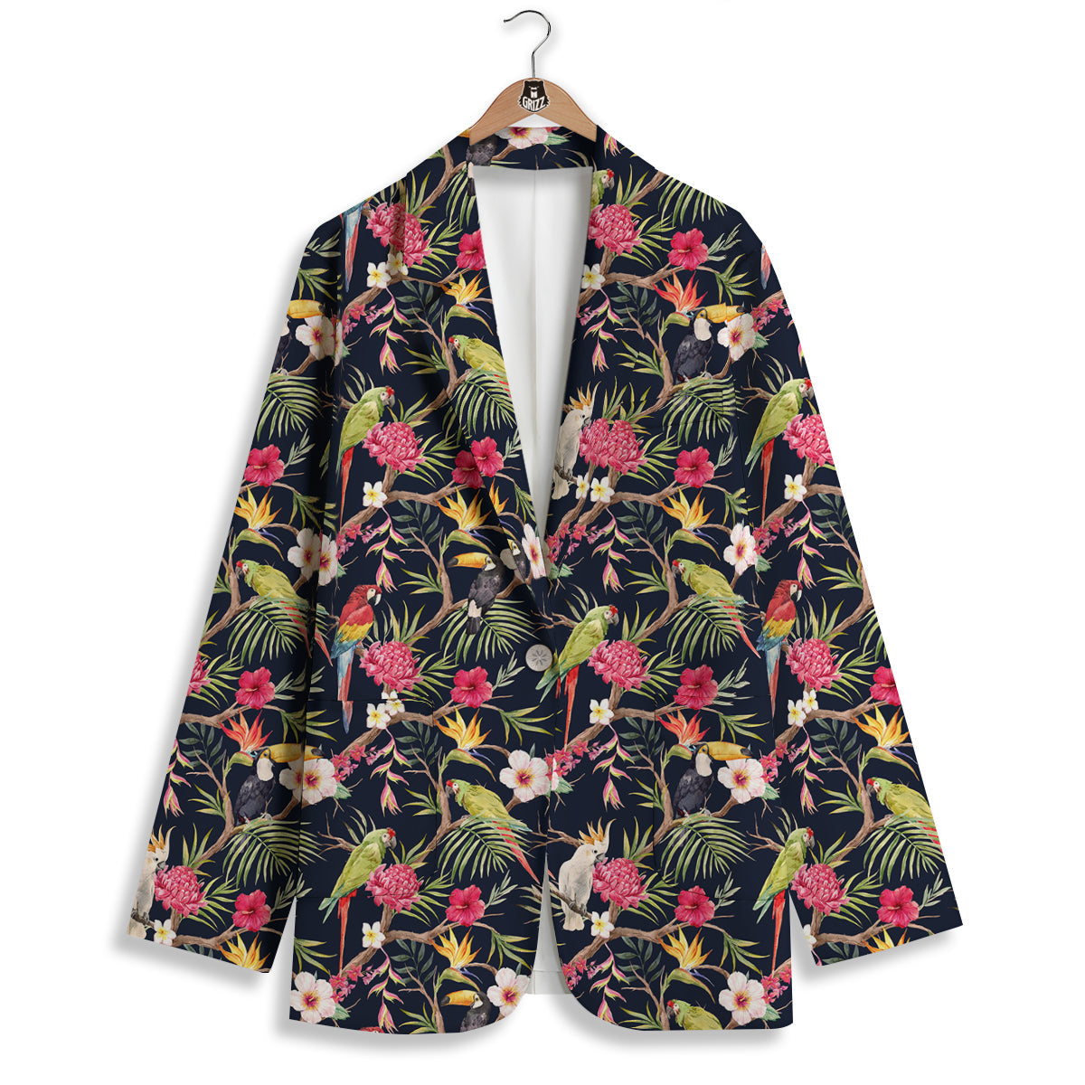 Parrot Watercolor Print Pattern Women's Blazer-grizzshop