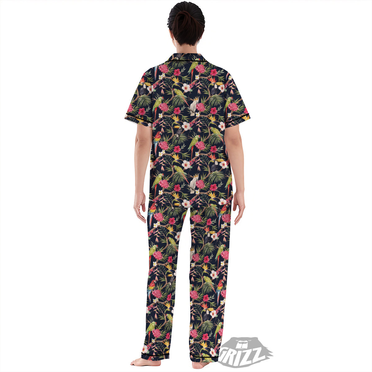 Parrot Watercolor Print Pattern Women's Pajamas Set-grizzshop