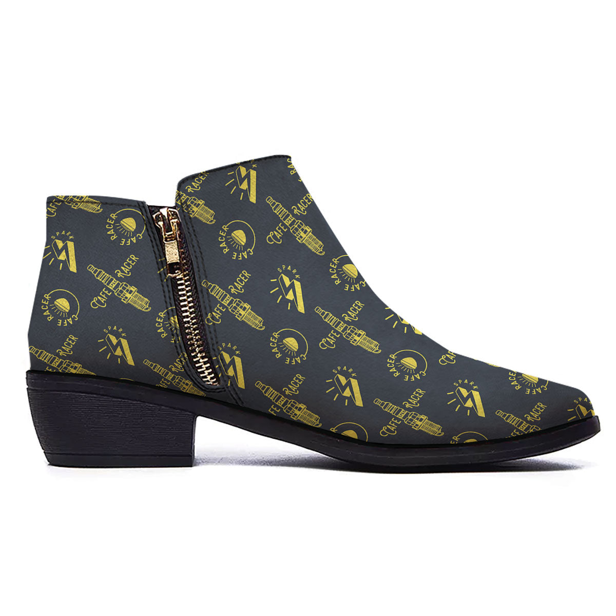 Parts Motorcycle Print Pattern Ankle Boots-grizzshop