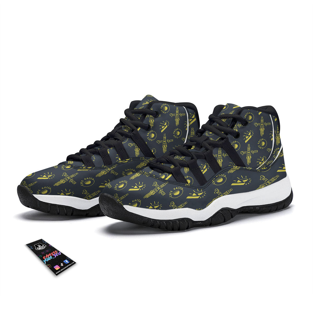 Parts Motorcycle Print Pattern Black Bball Shoes-grizzshop