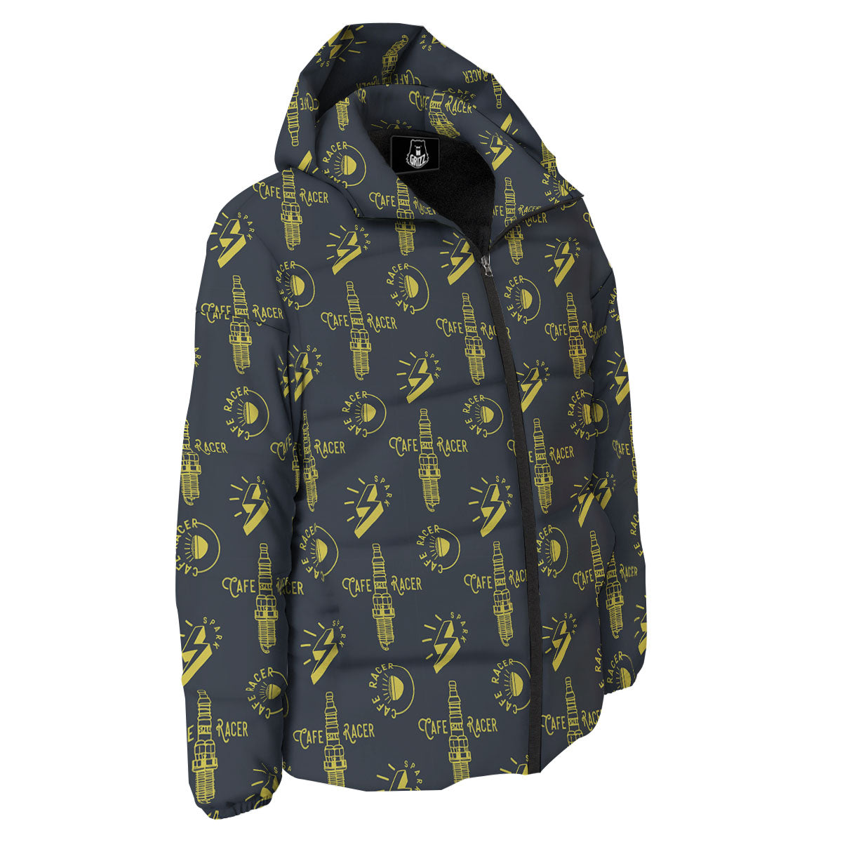 Parts Motorcycle Print Pattern Down Jacket-grizzshop