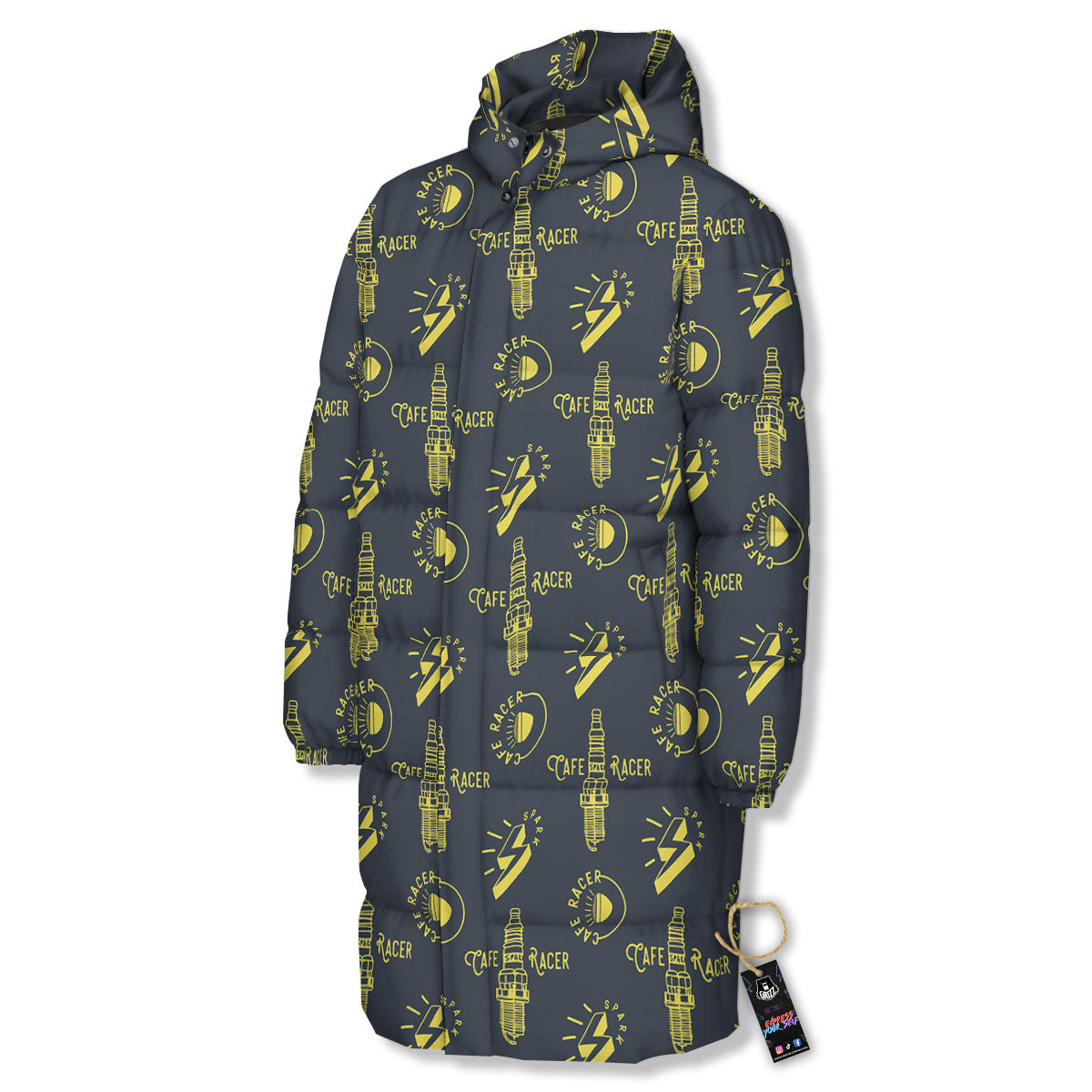 Parts Motorcycle Print Pattern Long Down Jacket-grizzshop