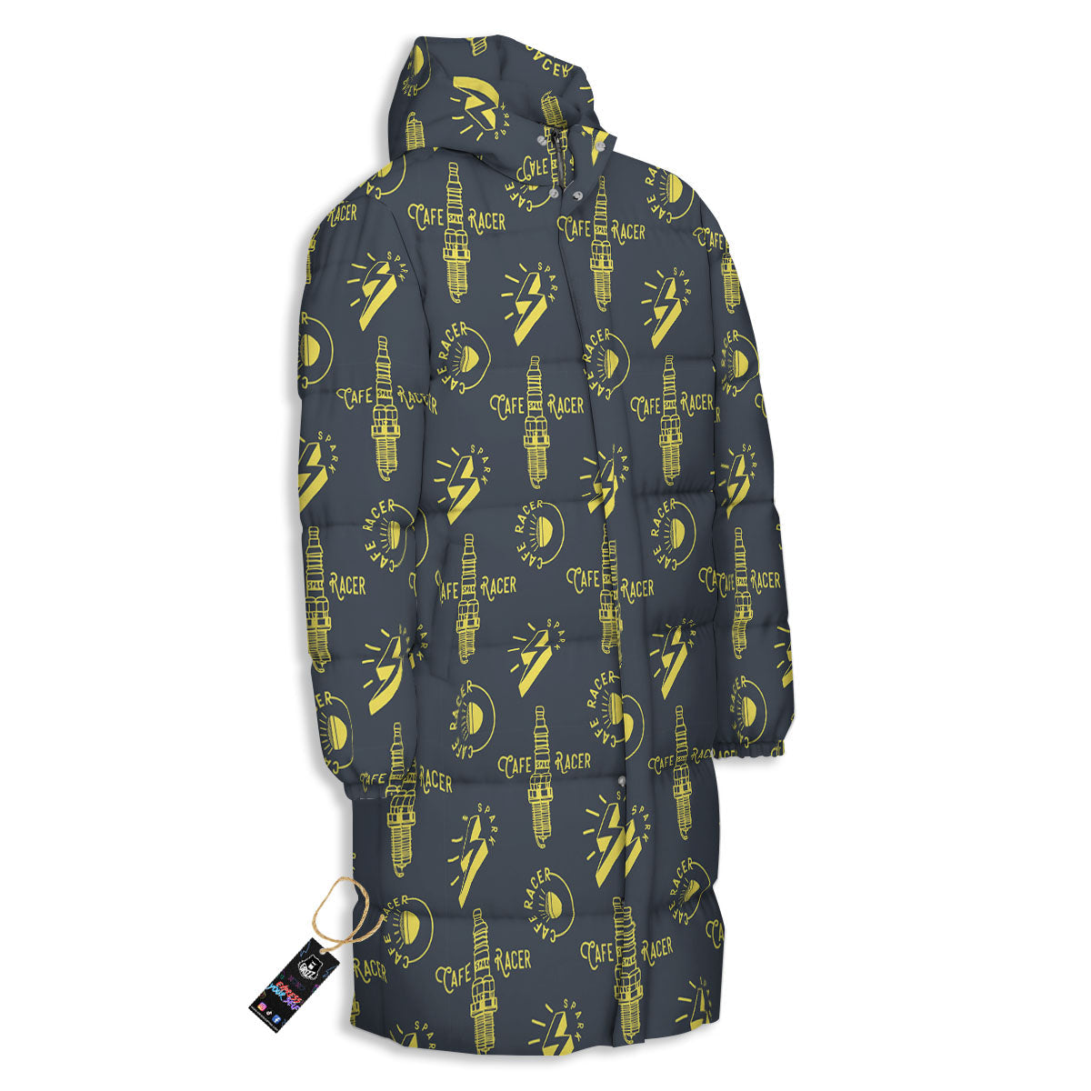Parts Motorcycle Print Pattern Long Down Jacket-grizzshop