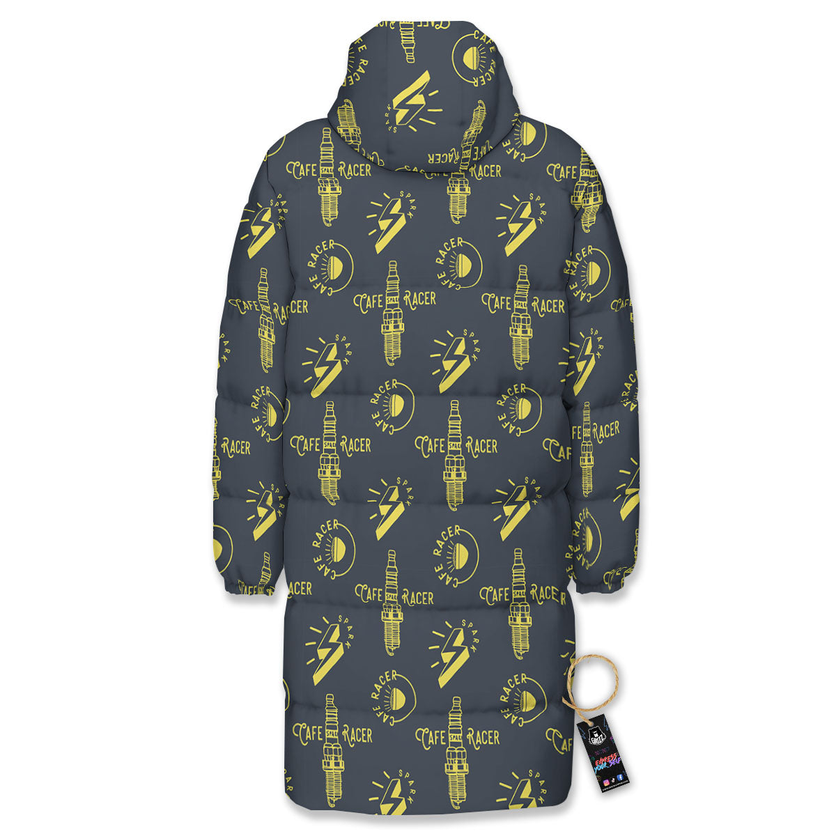 Parts Motorcycle Print Pattern Long Down Jacket-grizzshop