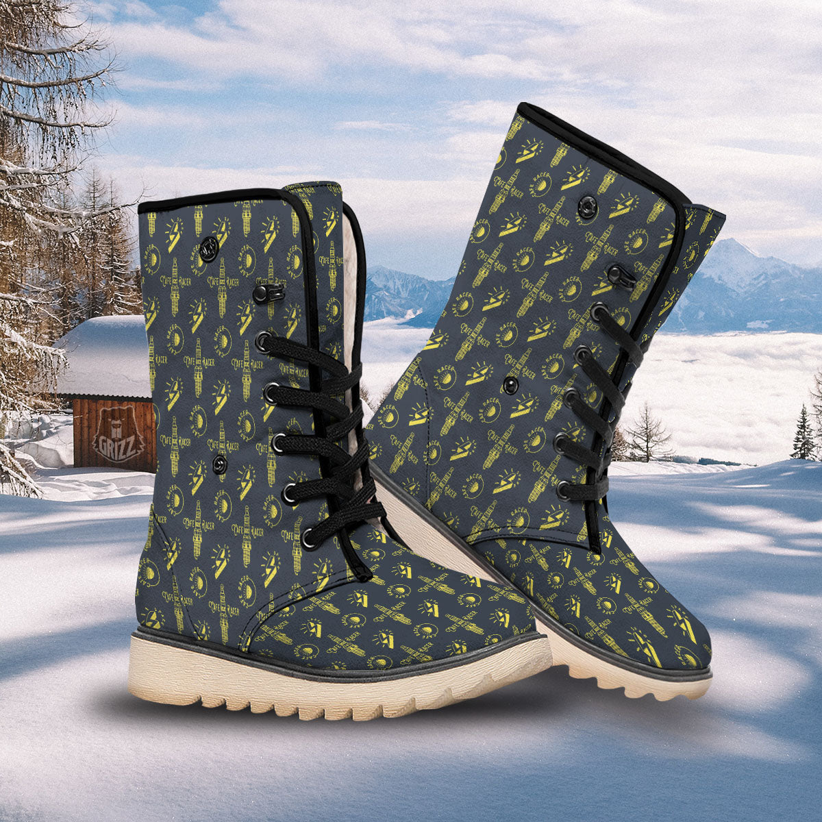 Parts Motorcycle Print Pattern Snow Boots-grizzshop