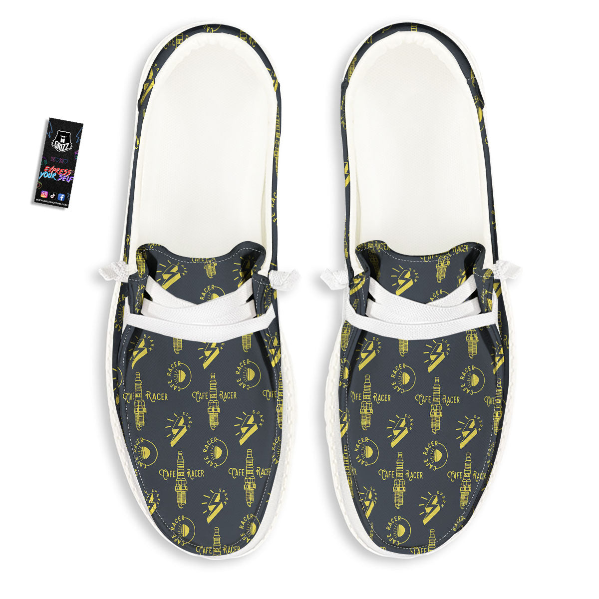 Parts Motorcycle Print Pattern White Loafers-grizzshop