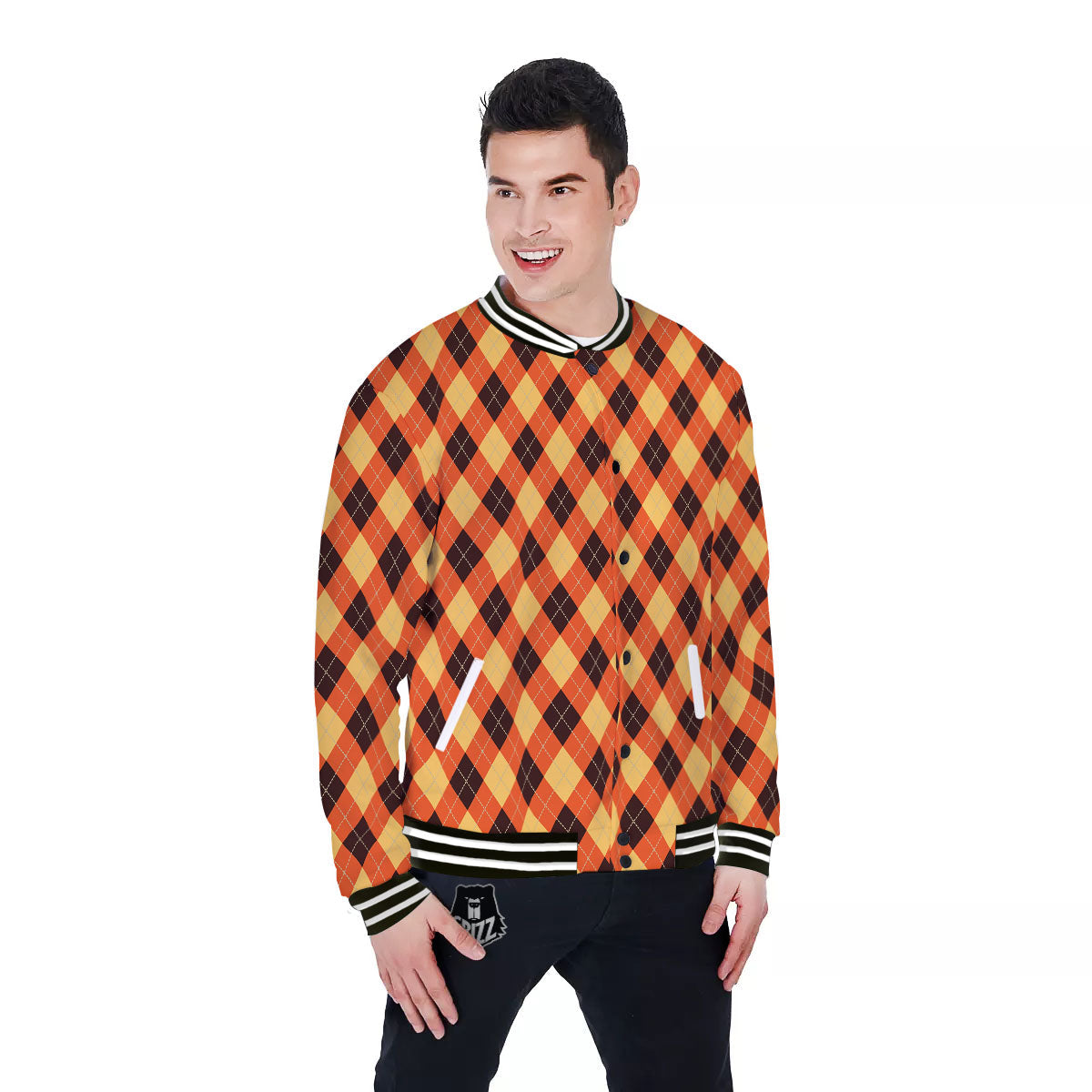Party Argyle Halloween Print Pattern Baseball Jacket-grizzshop