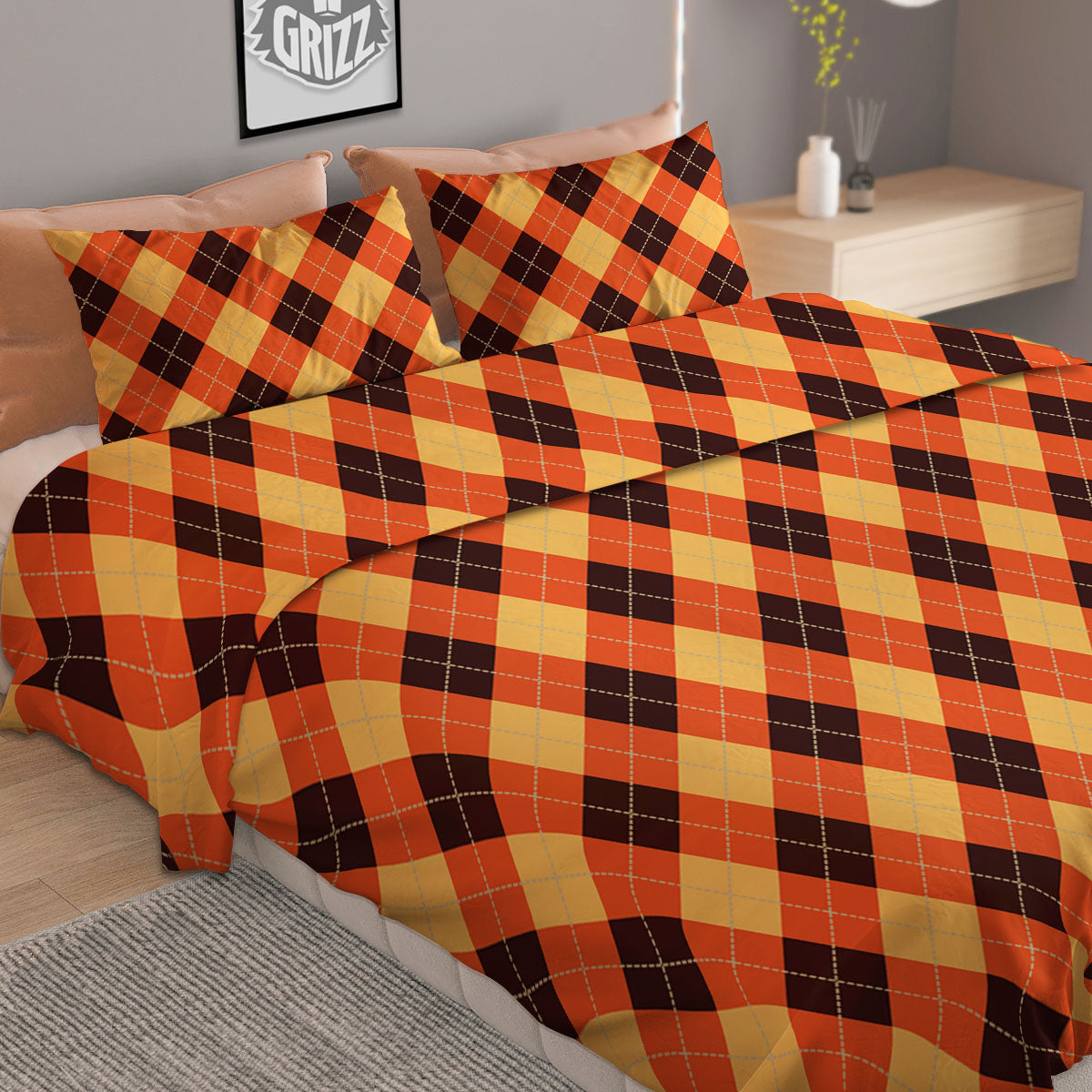 Party Argyle Halloween Print Pattern Duvet Cover Bedding Set