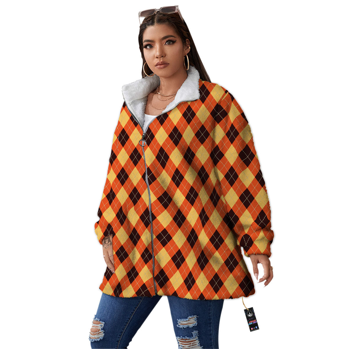 Party Argyle Halloween Print Pattern Women's Sherpa Jacket-grizzshop