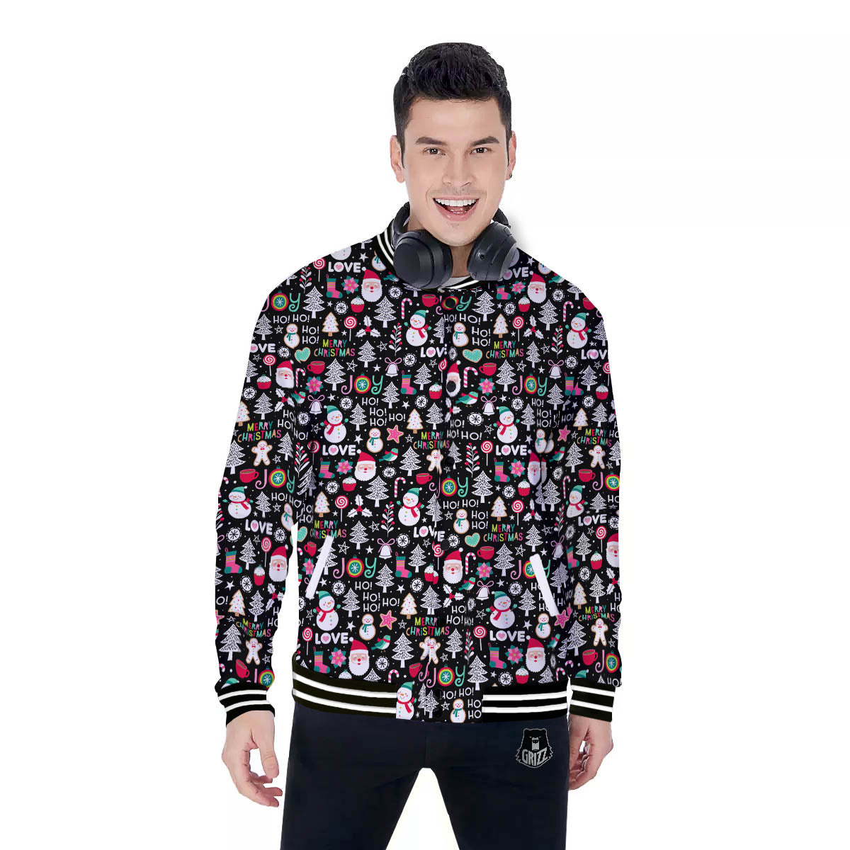 Party Elements Christmas Print Pattern Baseball Jacket-grizzshop