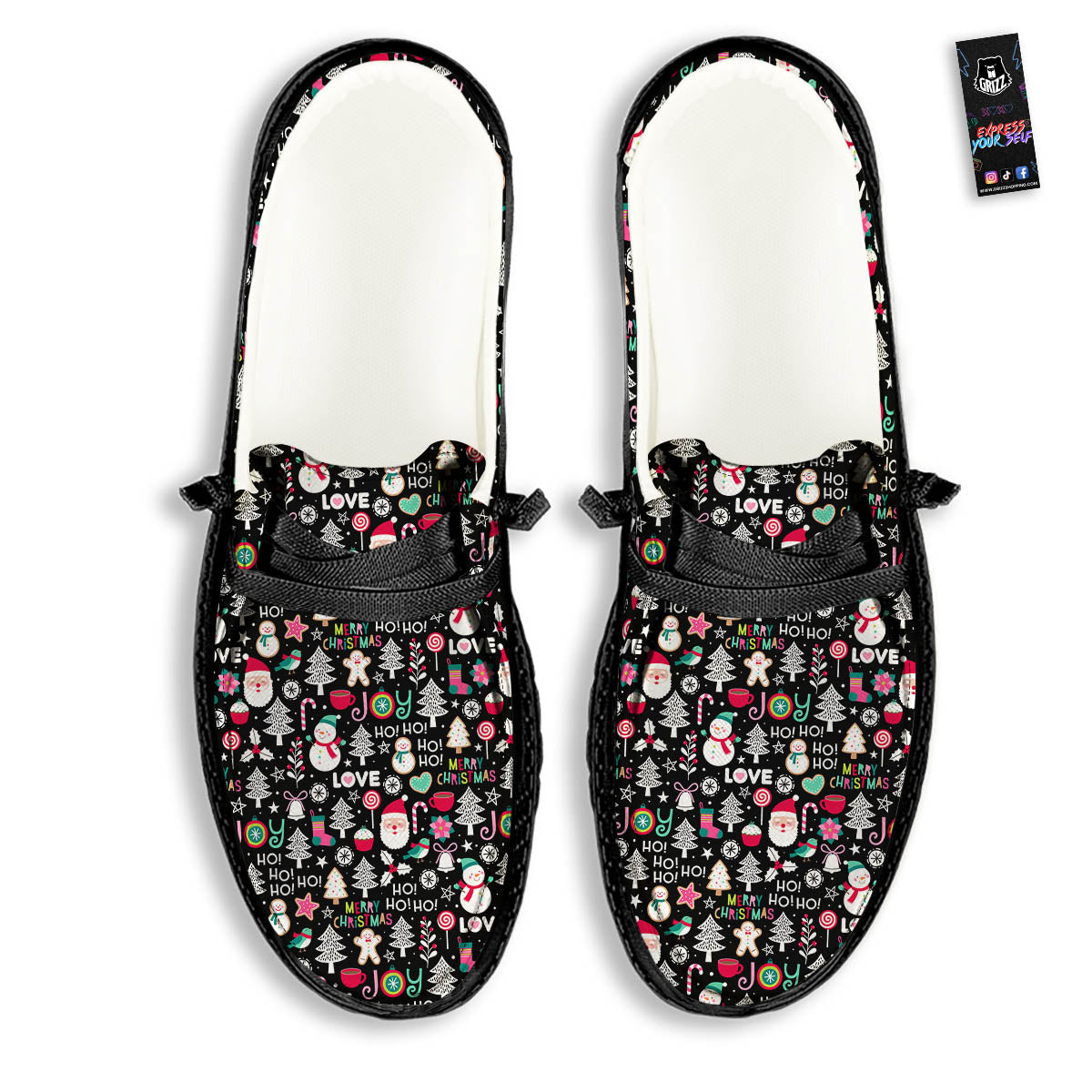 Party Elements Christmas Print Pattern Black Loafers-grizzshop