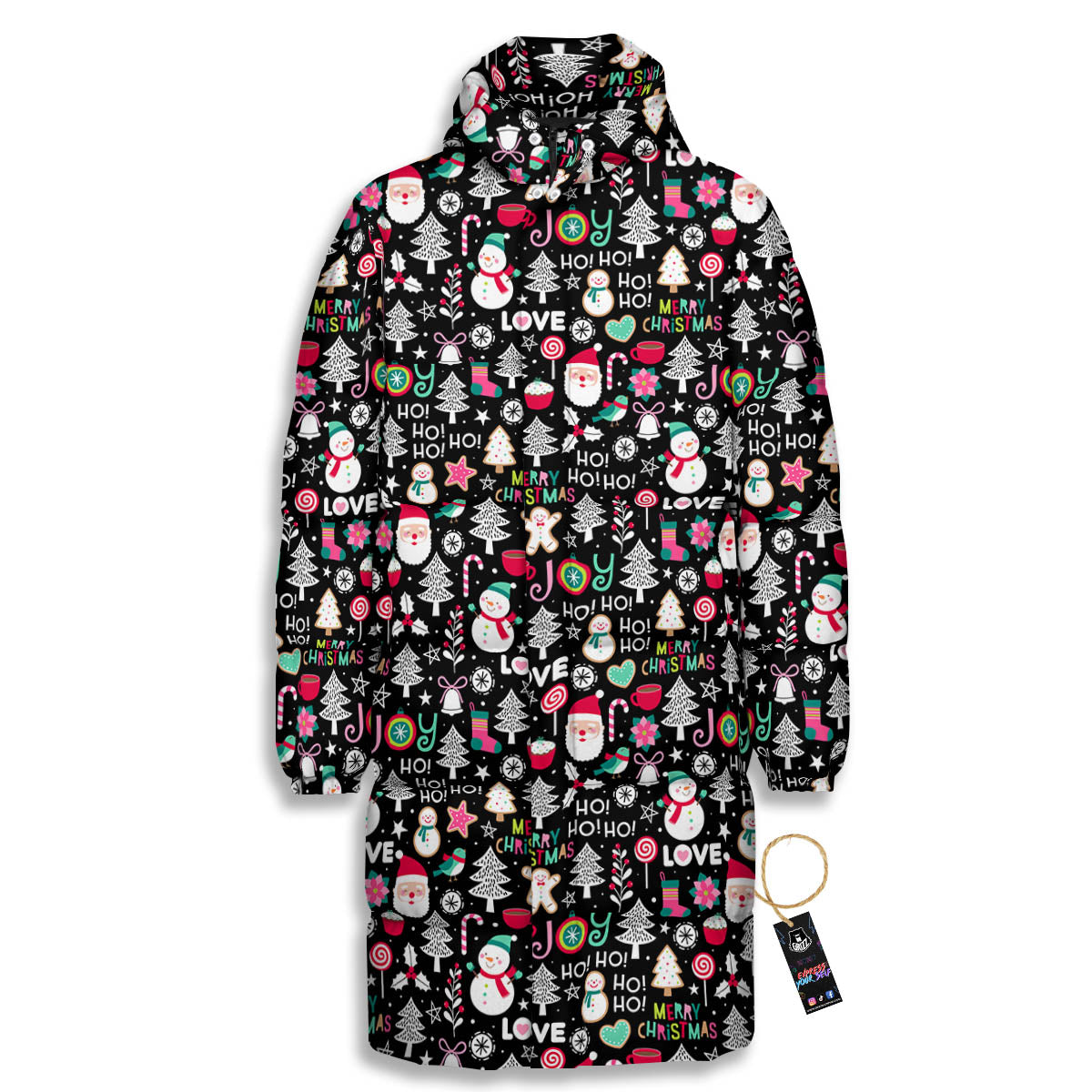 Party Elements Christmas Print Pattern Long Down Jacket-grizzshop