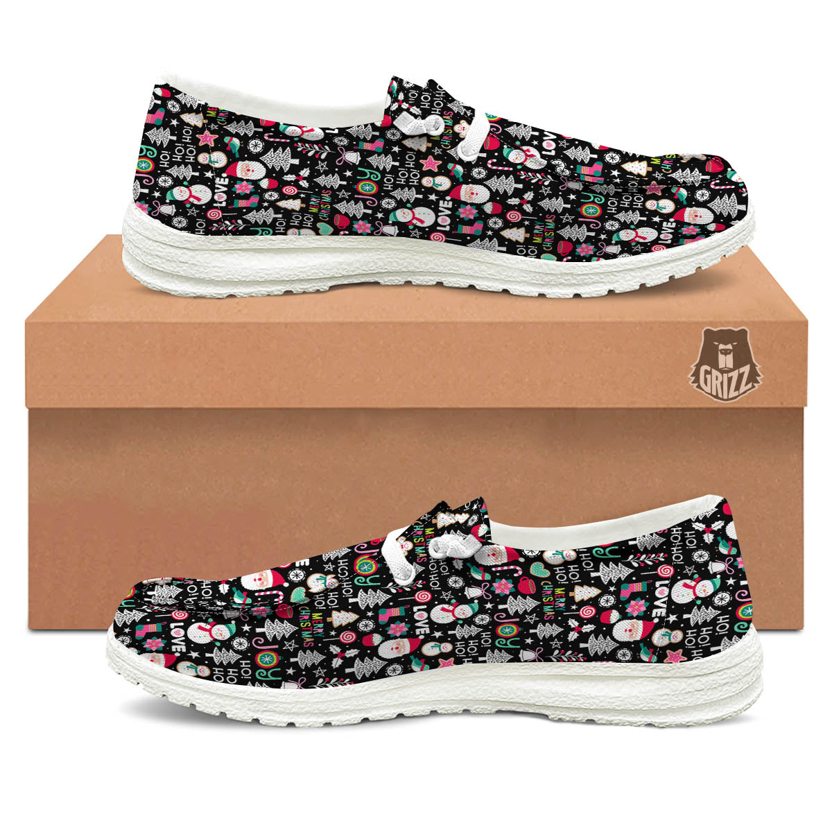 Party Elements Christmas Print Pattern White Loafers-grizzshop