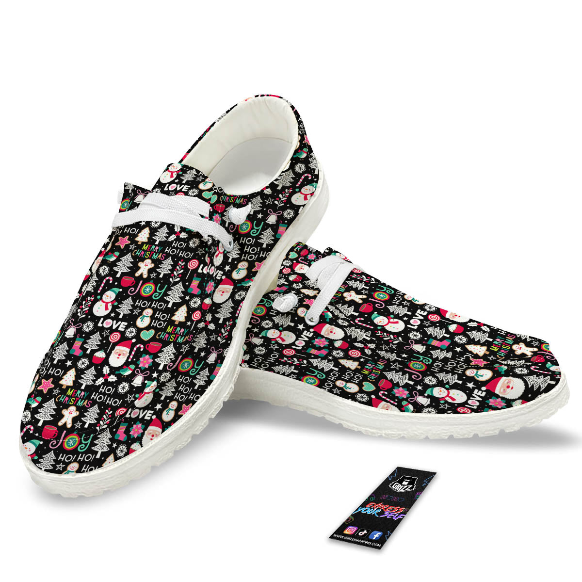 Party Elements Christmas Print Pattern White Loafers-grizzshop
