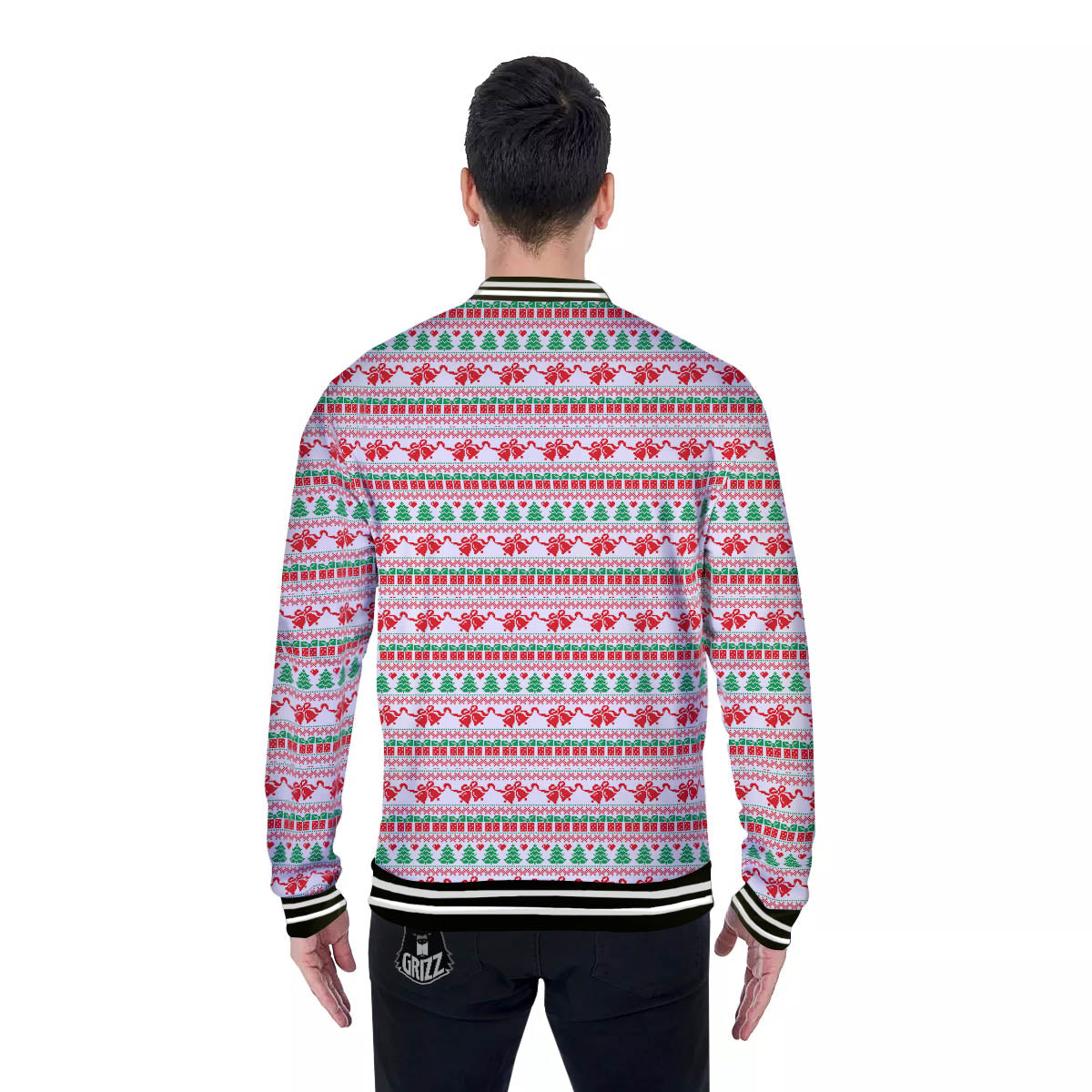 Party Knitted Christmas Print Pattern Baseball Jacket-grizzshop