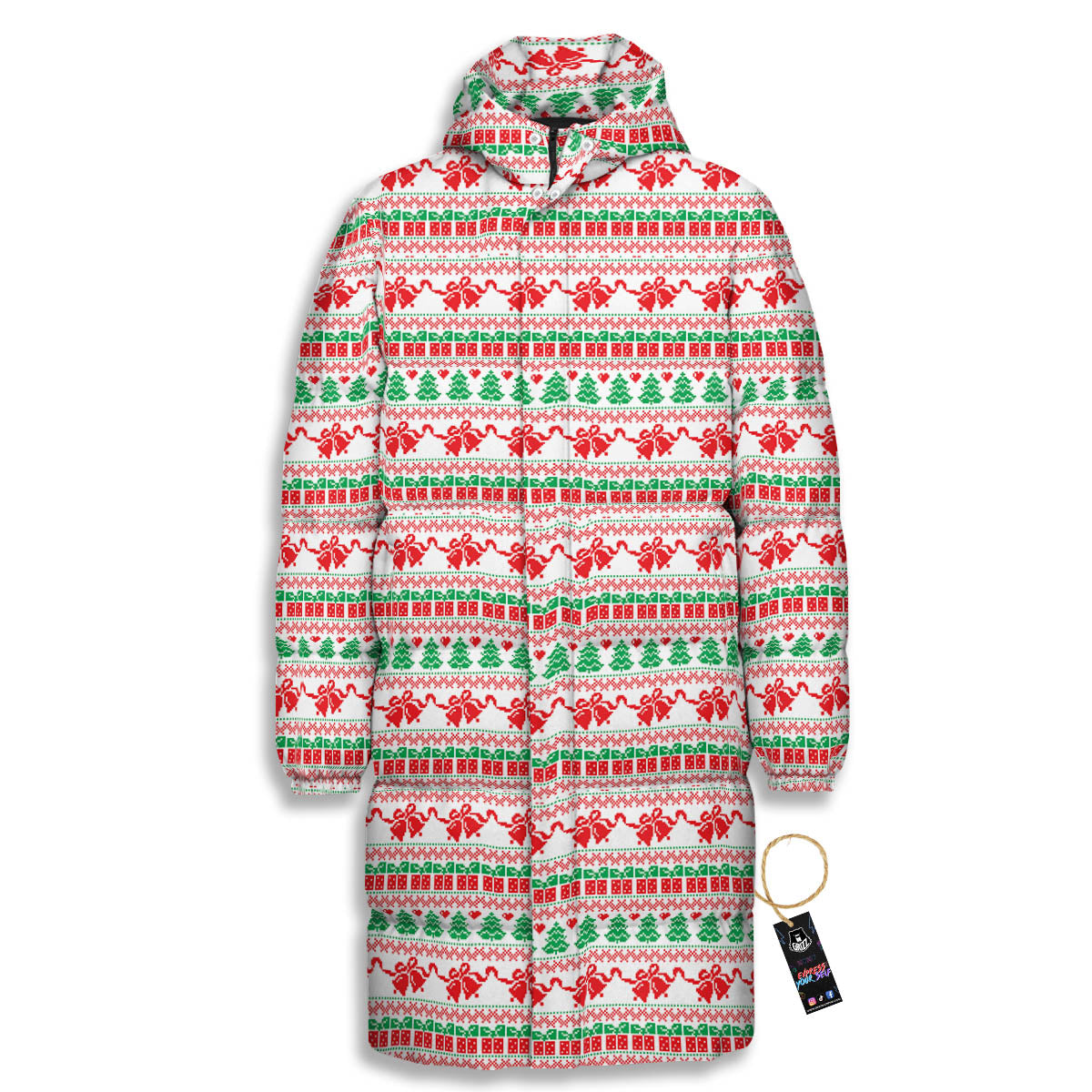 Party Knitted Christmas Print Pattern Long Down Jacket-grizzshop